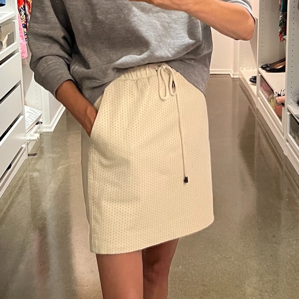 Perforated Leather Drawstring Mini Skirt